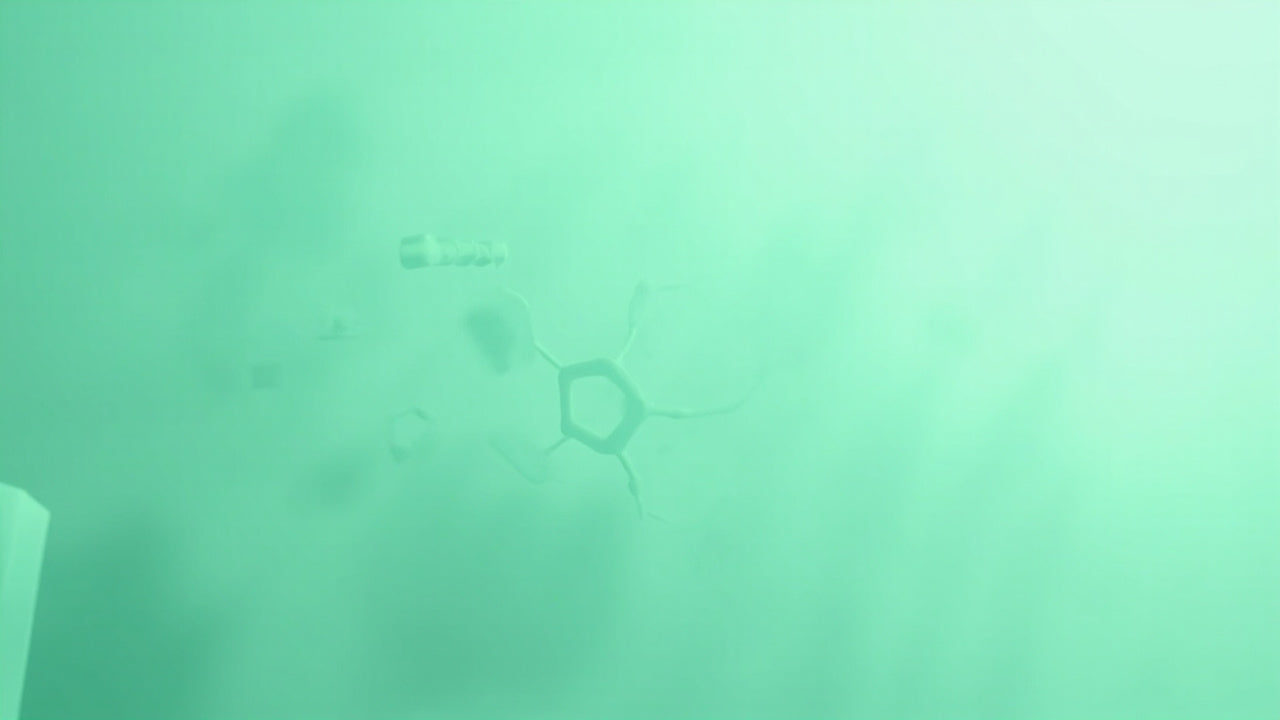 THCV Cannabis-Cannabinoid – abstrakte Molekülstruktur in Teal-Grün · MYGREEN