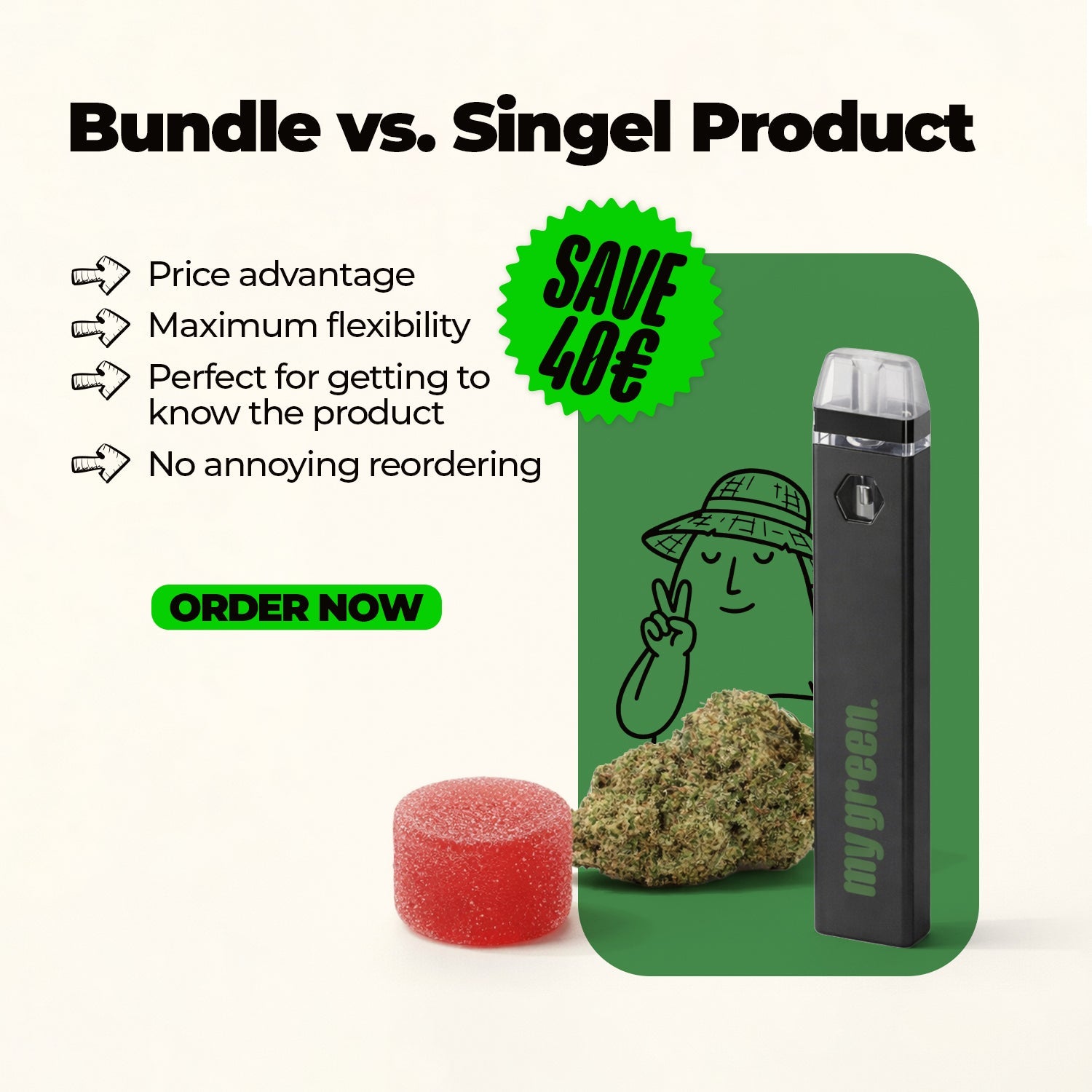 Feierabend - Starter - Kit: THC Vape, Sativa - Blüte & Gummies – 3 Wege zur Entspannung - MYGREEN