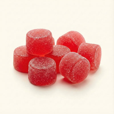 THC Edible – roter Erdbeer Fruchtgummi, 10mg THC, 100 % legal.